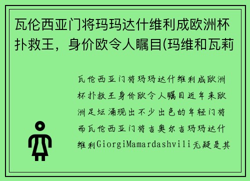 瓦伦西亚门将玛玛达什维利成欧洲杯扑救王，身价欧令人瞩目(玛维和瓦莉拉)